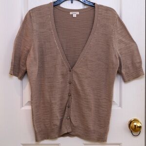 Caslon Tan Short Sleeve Cotton Cardigan